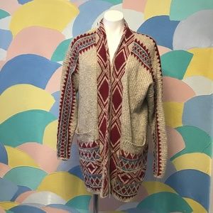 Lucky brand Knitted Cardigan size L cotton tan and red